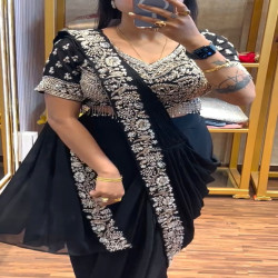 Embroidered Chinon Ready-to-Wear Drape Saree with Stitched Blouse
